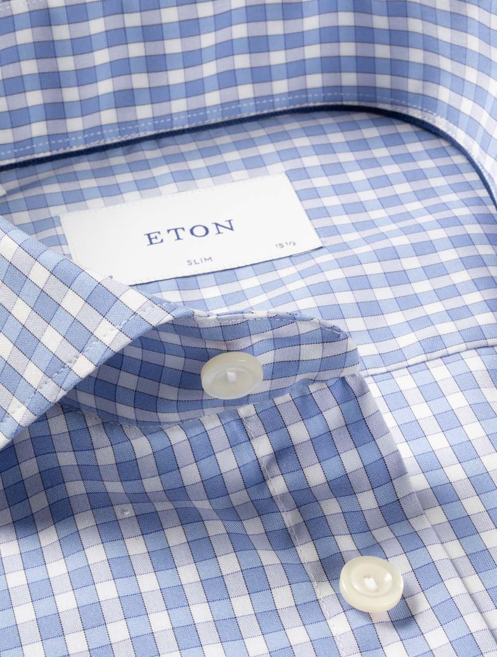 Slim Check Poplin Shirt Blue