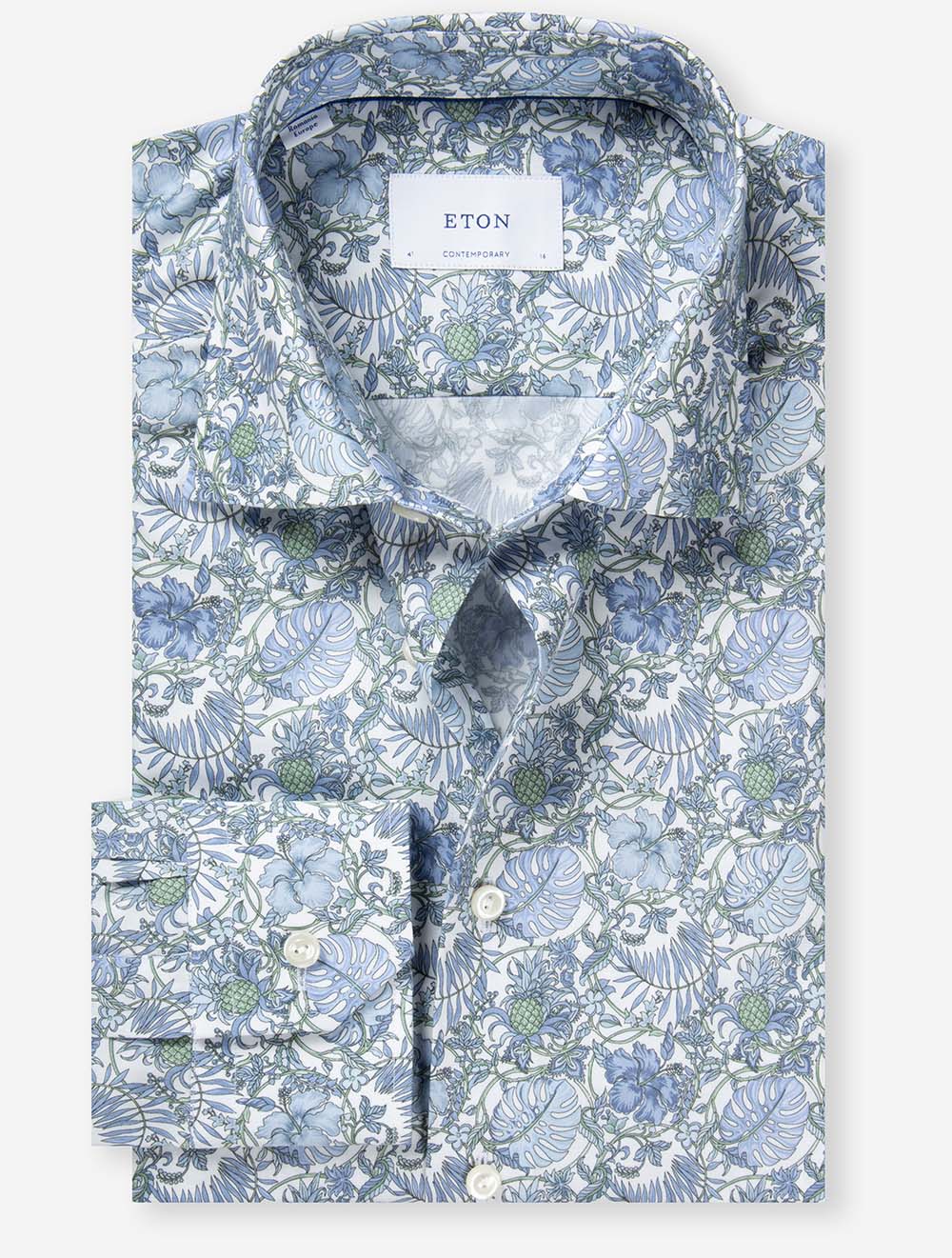 Contemporary Floral Pattern Shirt Blue