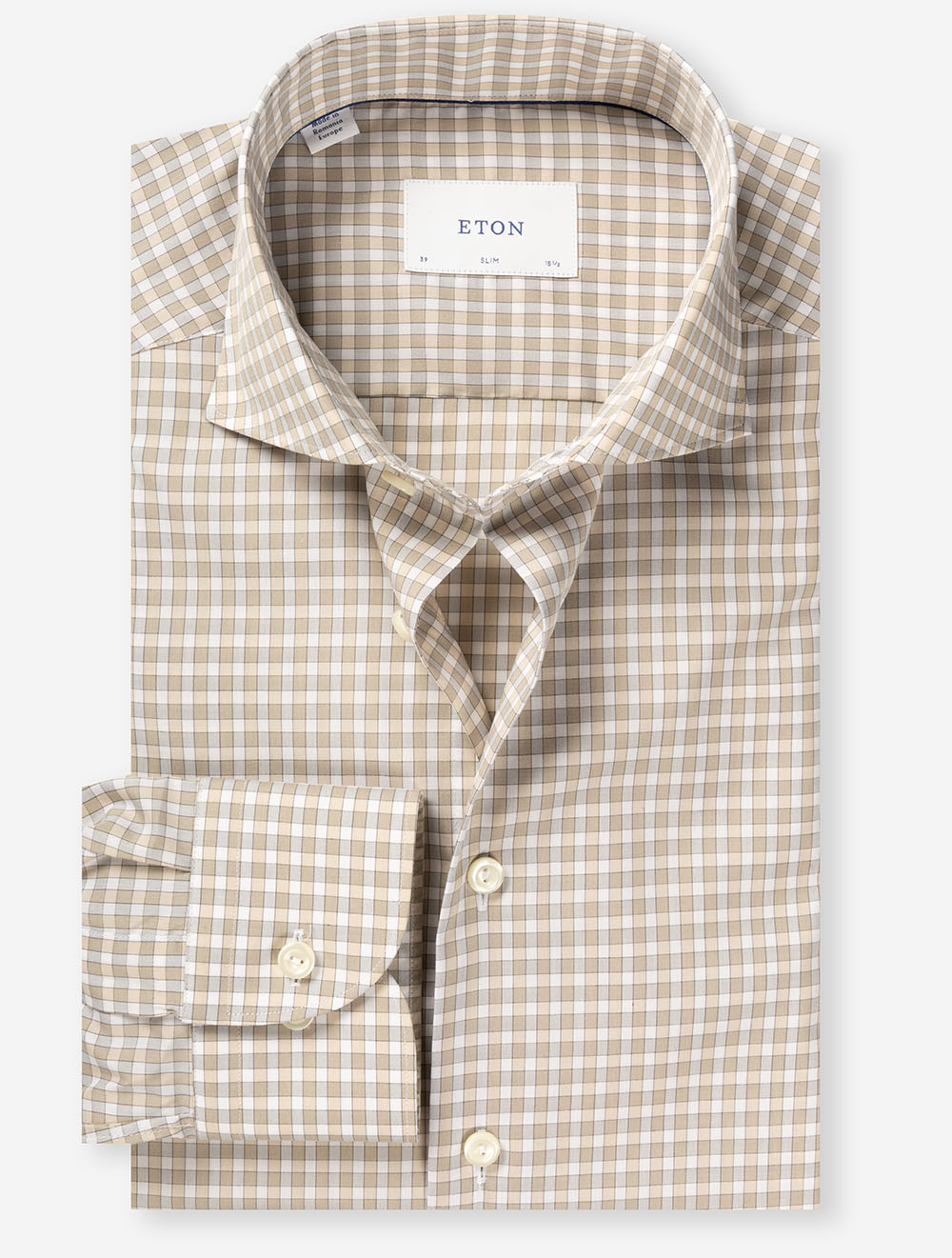 Slim Check Poplin Shirt Brown