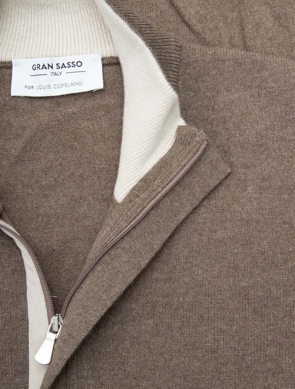 Wool And Cashmere Half Zip Brown