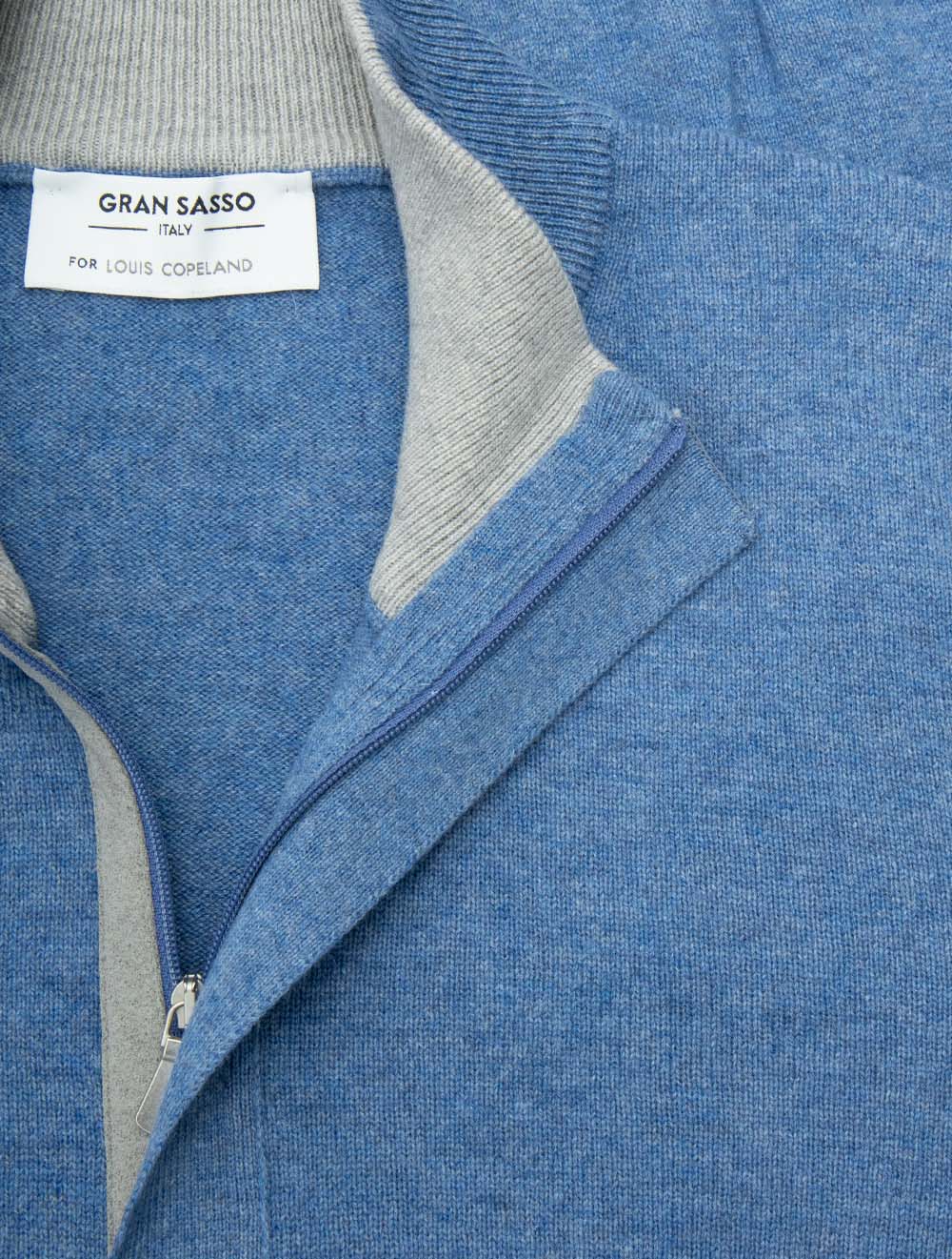 Wool And Cashmere Half Zip Blue