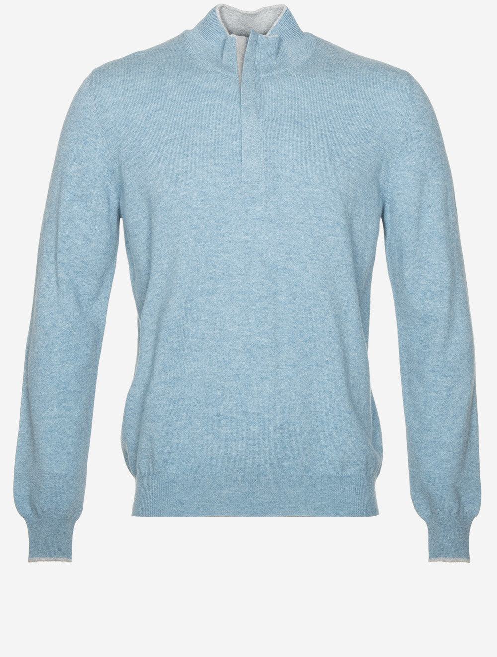 Pull demi-zip en laine et cachemire bleu clair
