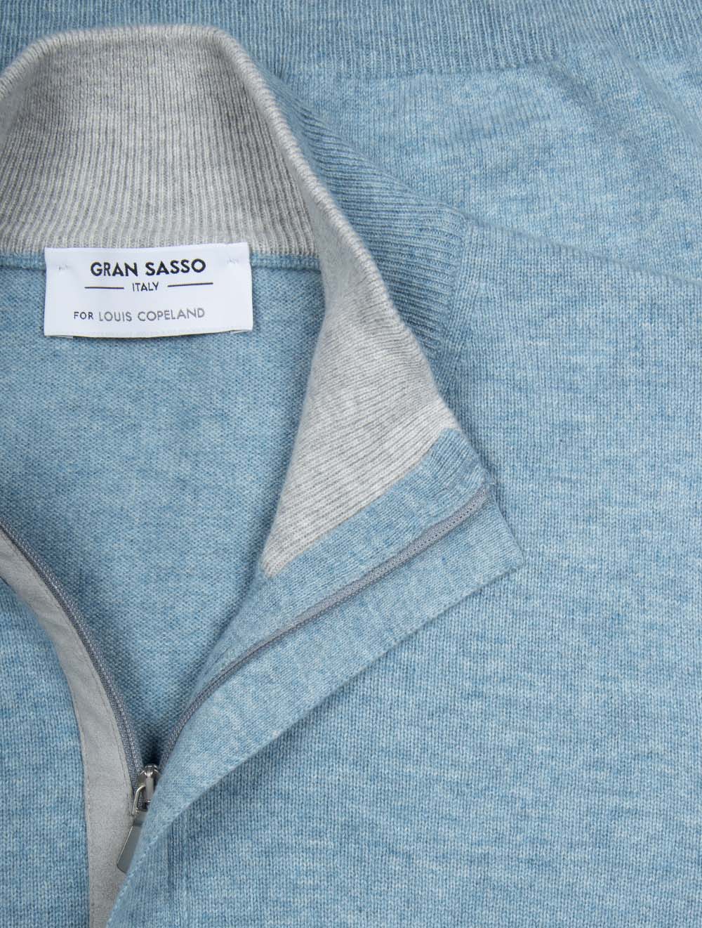 Pull demi-zip en laine et cachemire bleu clair