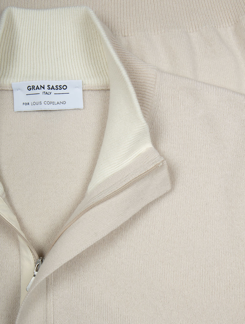 Pull demi-zip en laine et cachemire beige