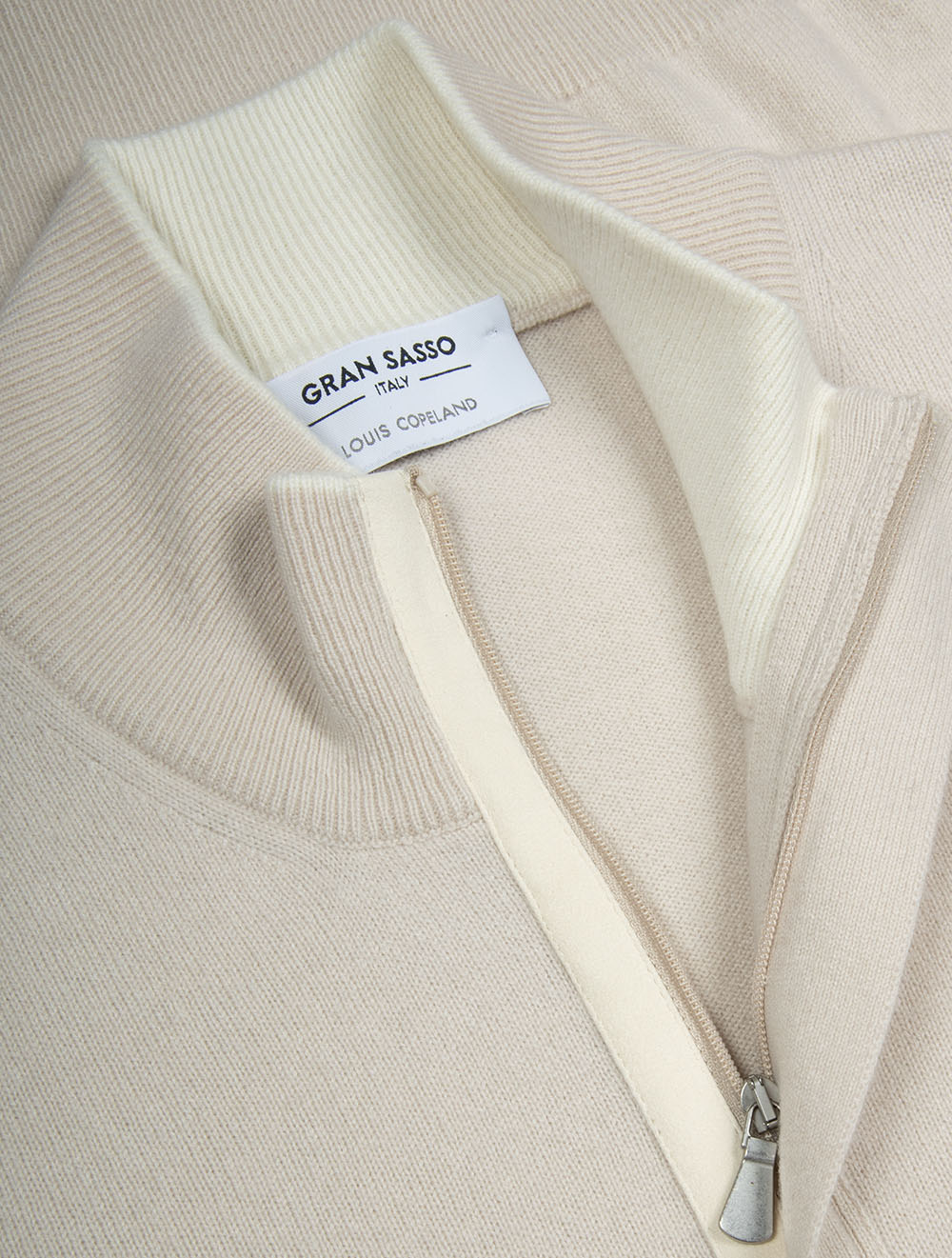 Pull demi-zip en laine et cachemire beige