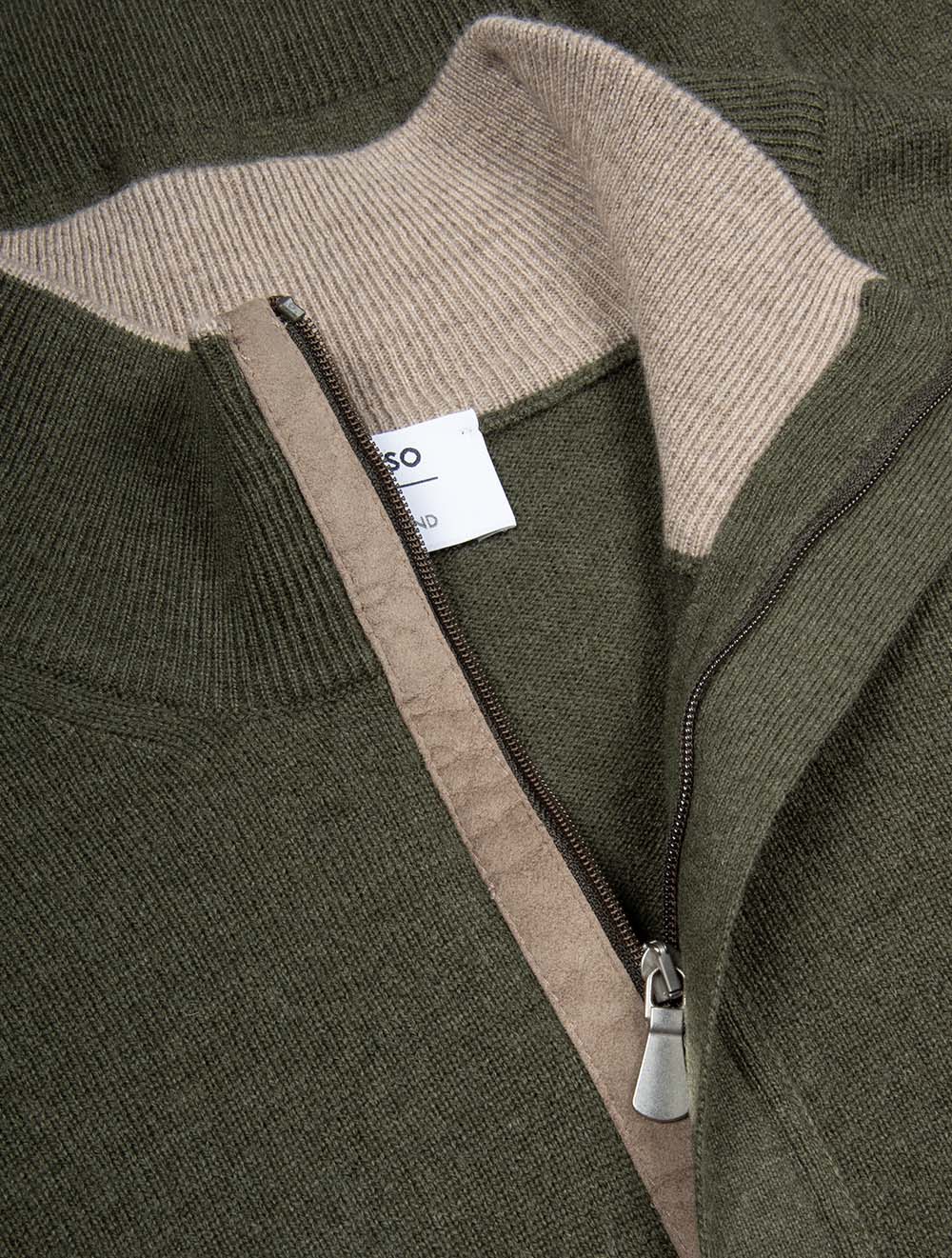 Wool And Cashmere Half Zip Green