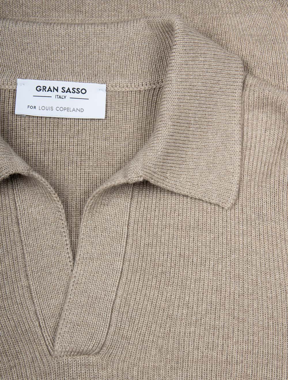 Knit Long Sleeve Tennis Polo Beige