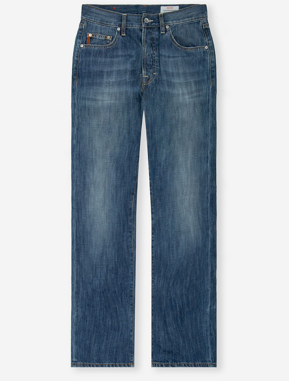 Comfort Fit Muted Blue Wash Jeans with Orange Stitch