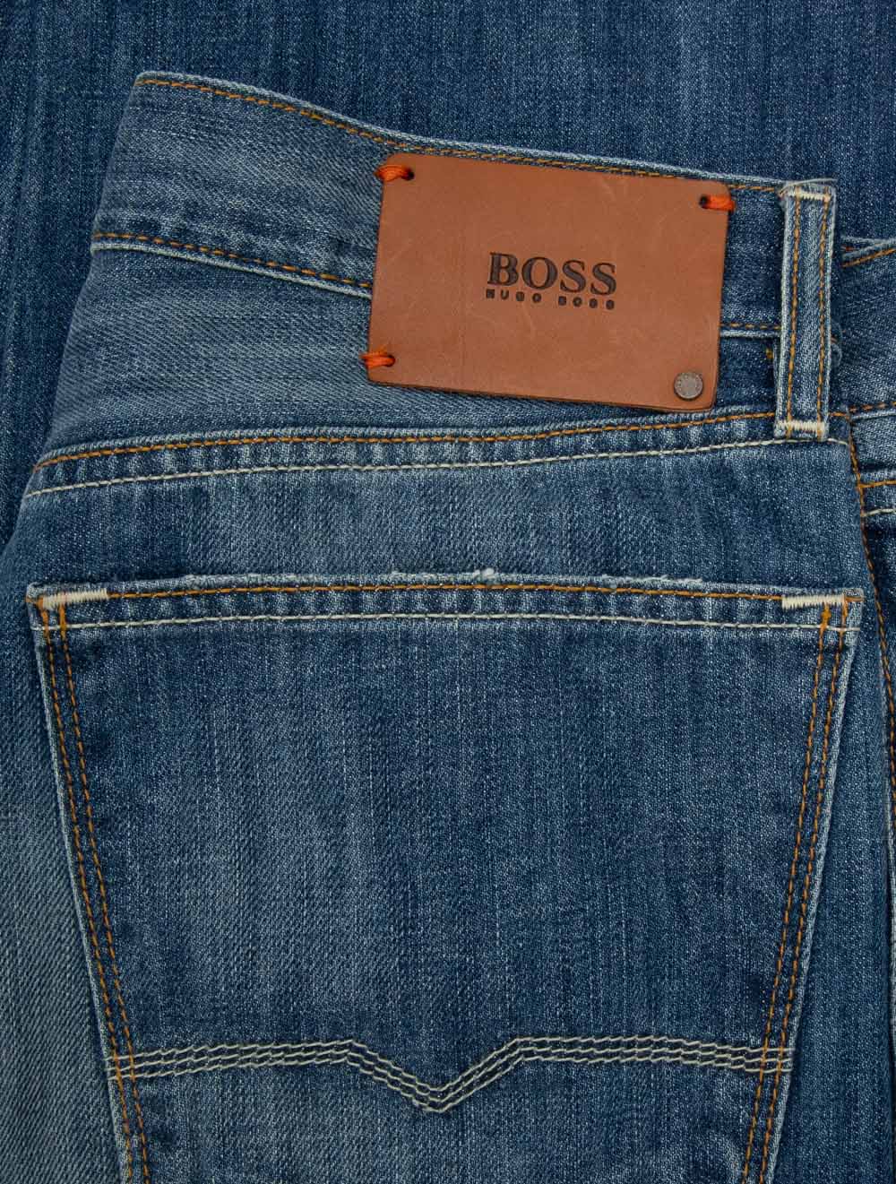 Comfort Fit Muted Blue Wash Jeans with Orange Stitch
