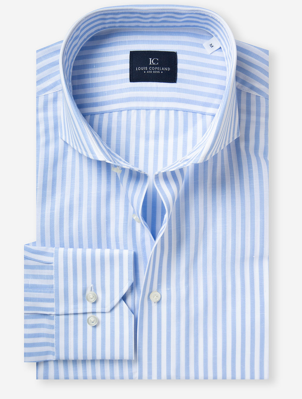 Cotton Linen Barstripe Shirt Blue