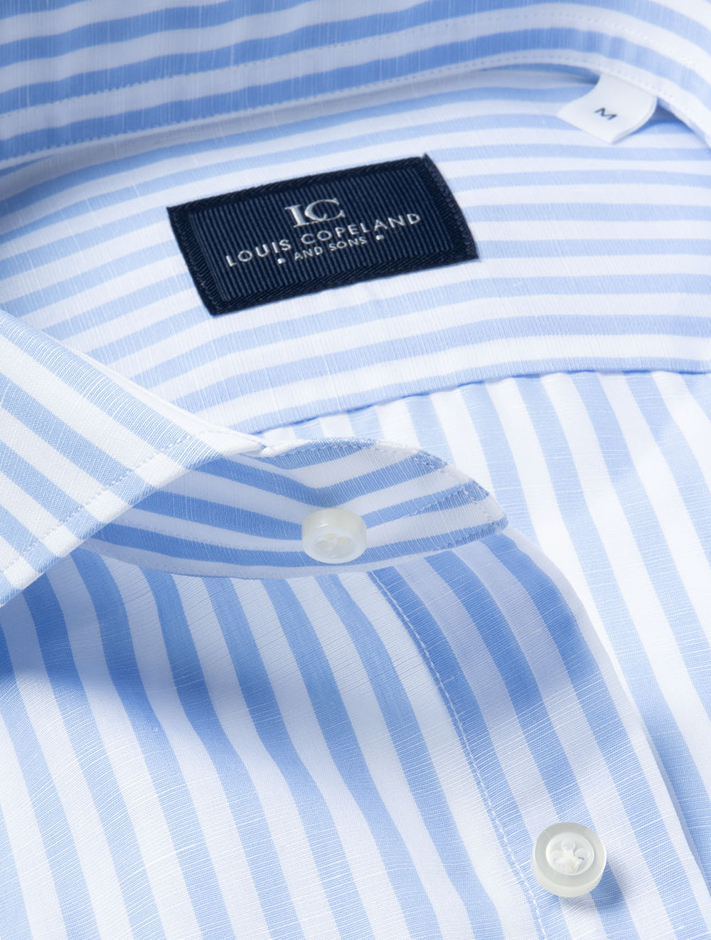Cotton Linen Barstripe Shirt Blue