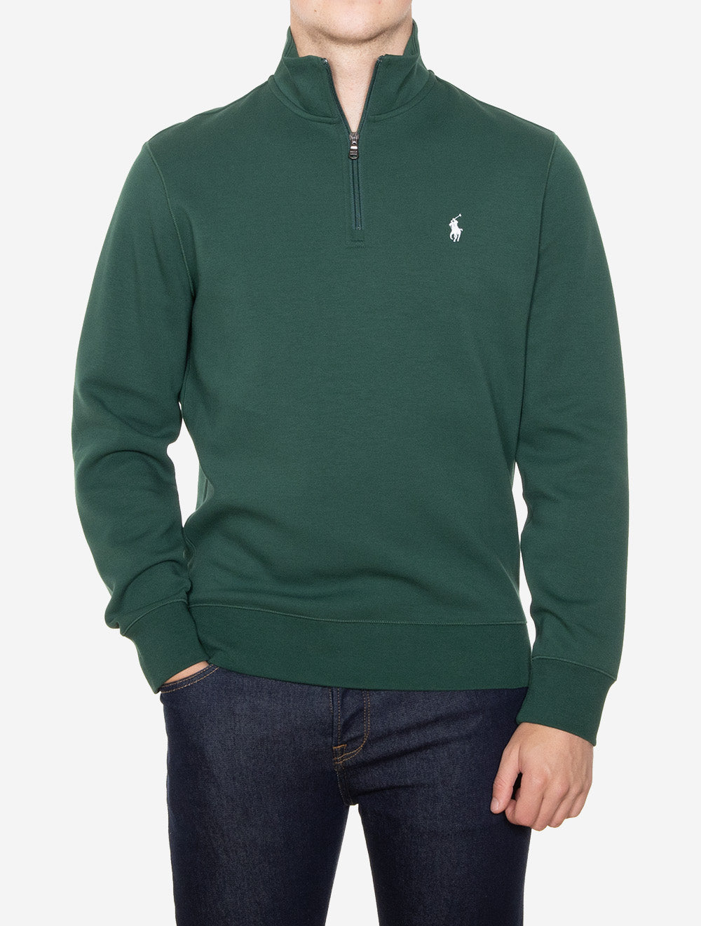 Double-Knit Quarter-Zip Pullover Green