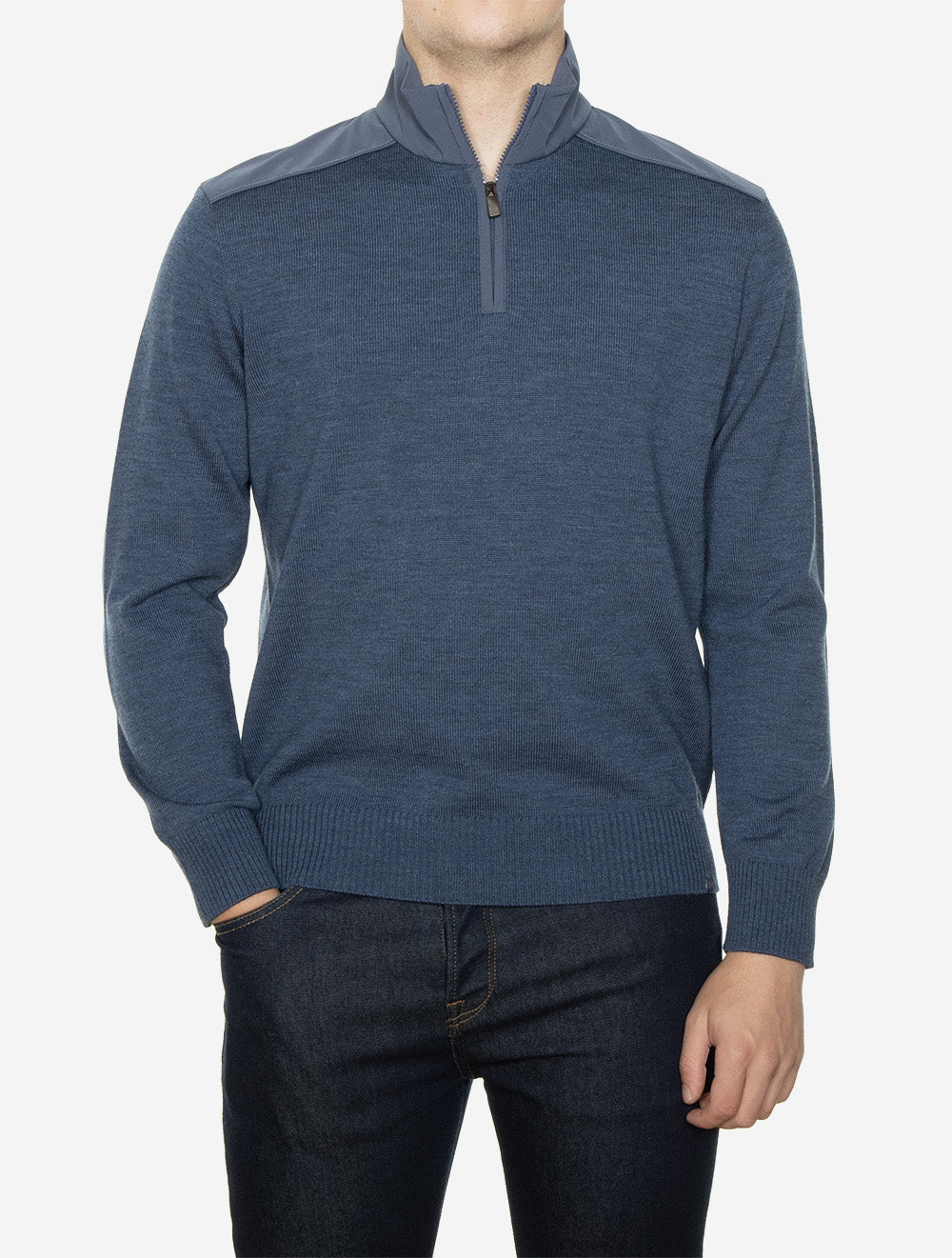 Virgin Wool Half Zip Sweater Blue