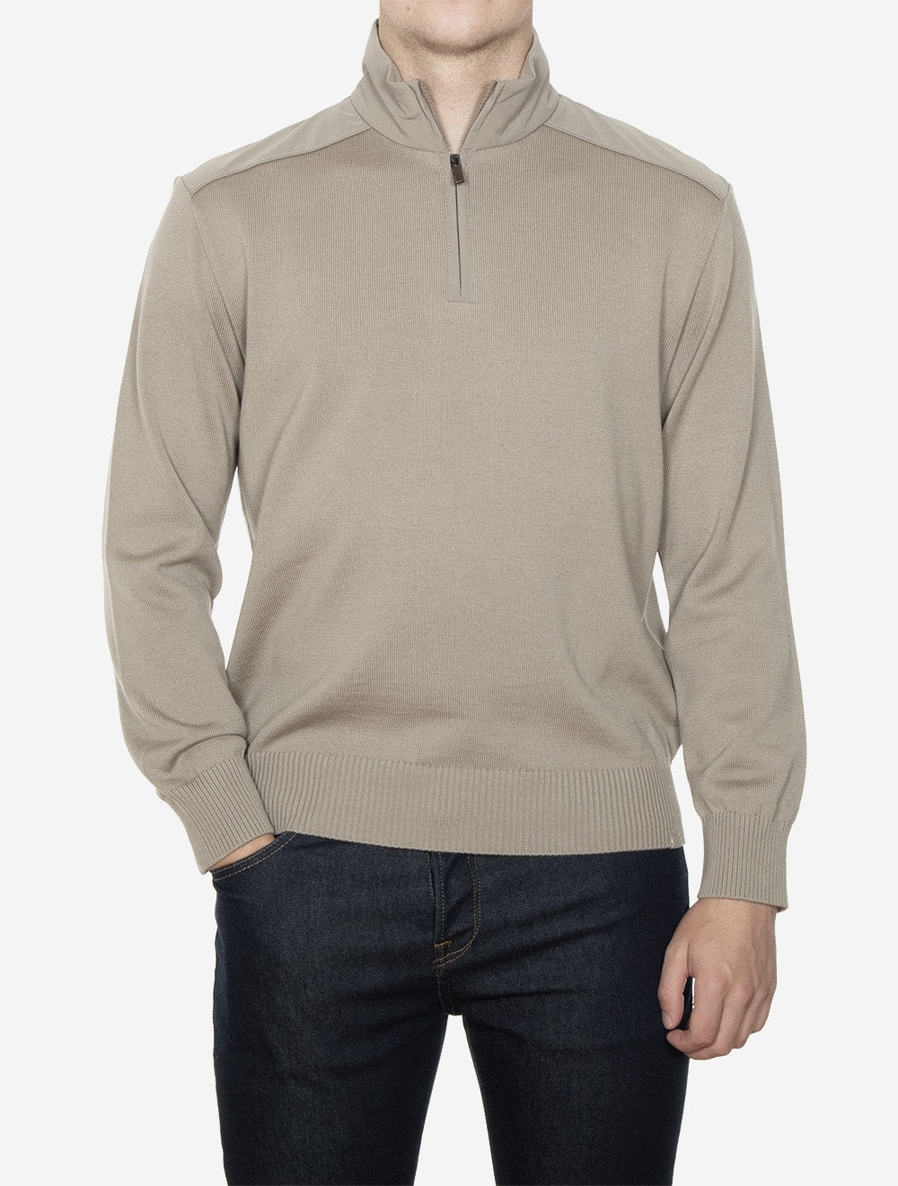 Virgin Wool Half Zip Sweater Sand
