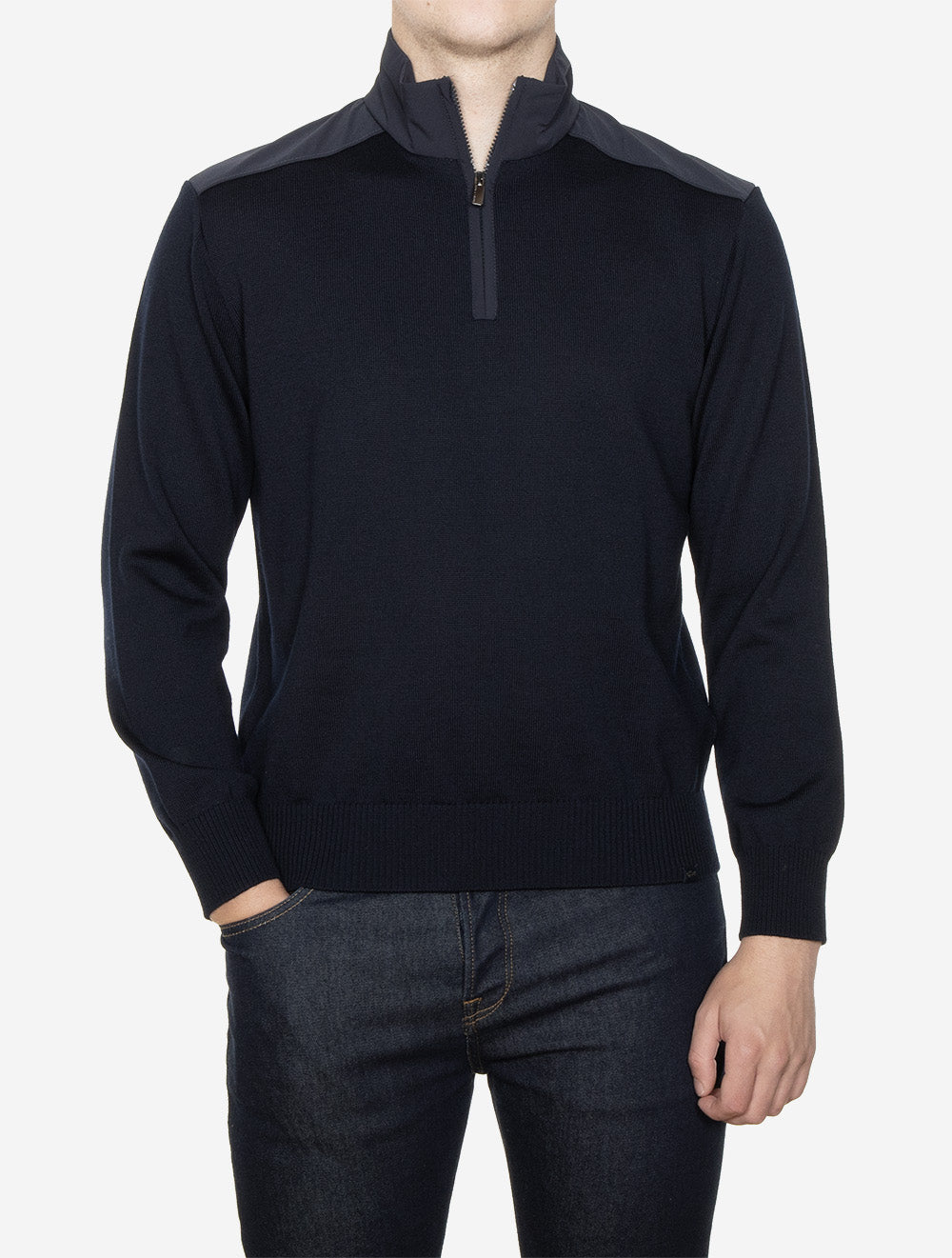 Virgin Wool Half Zip Sweater Navy