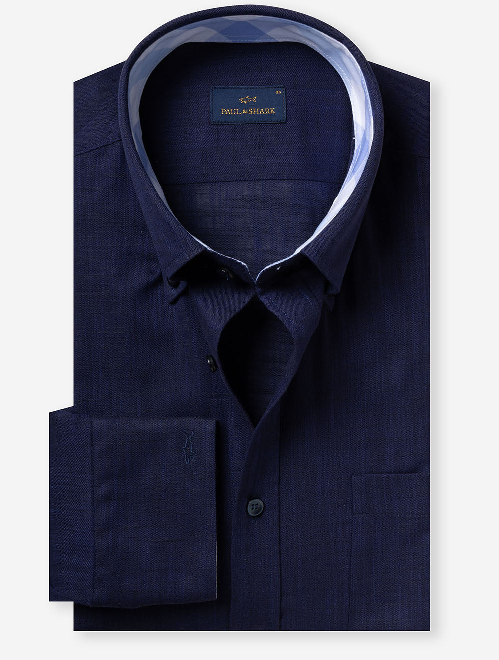 Textured Cotton Button-Down Shirt Navy
