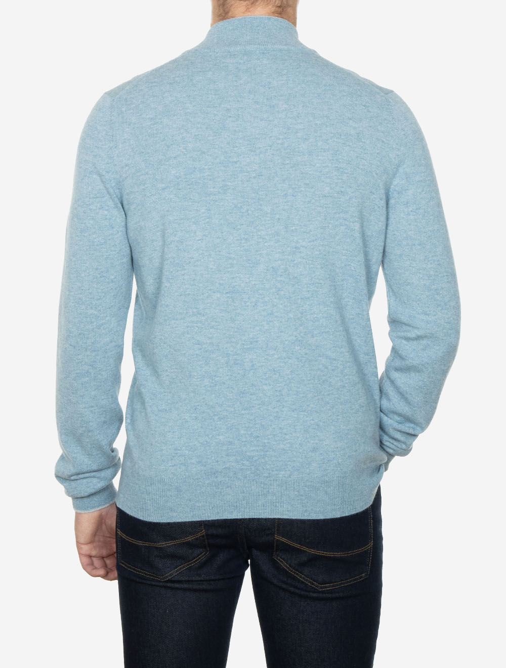 Pull demi-zip en laine et cachemire bleu clair