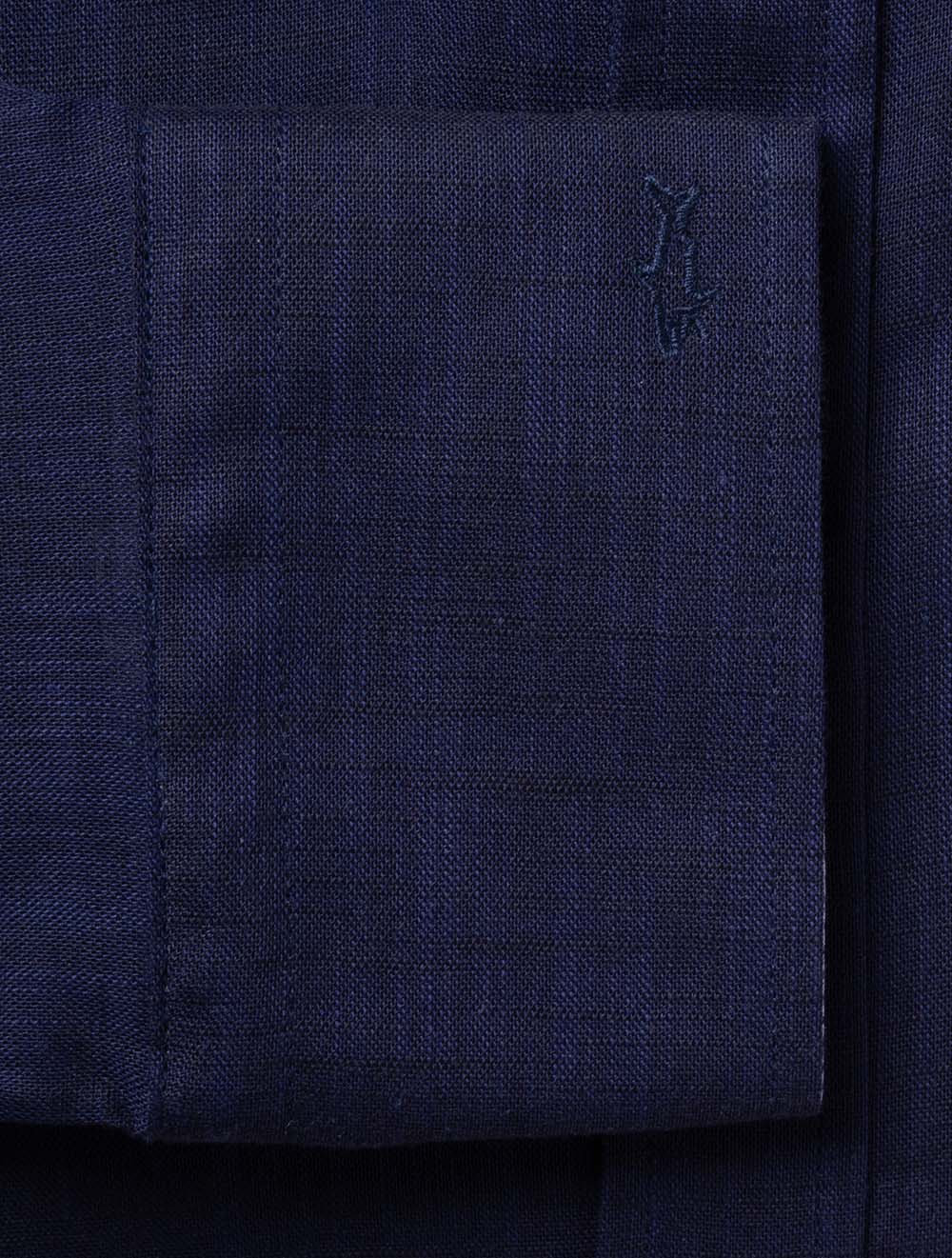 Textured Cotton Button-Down Shirt Navy