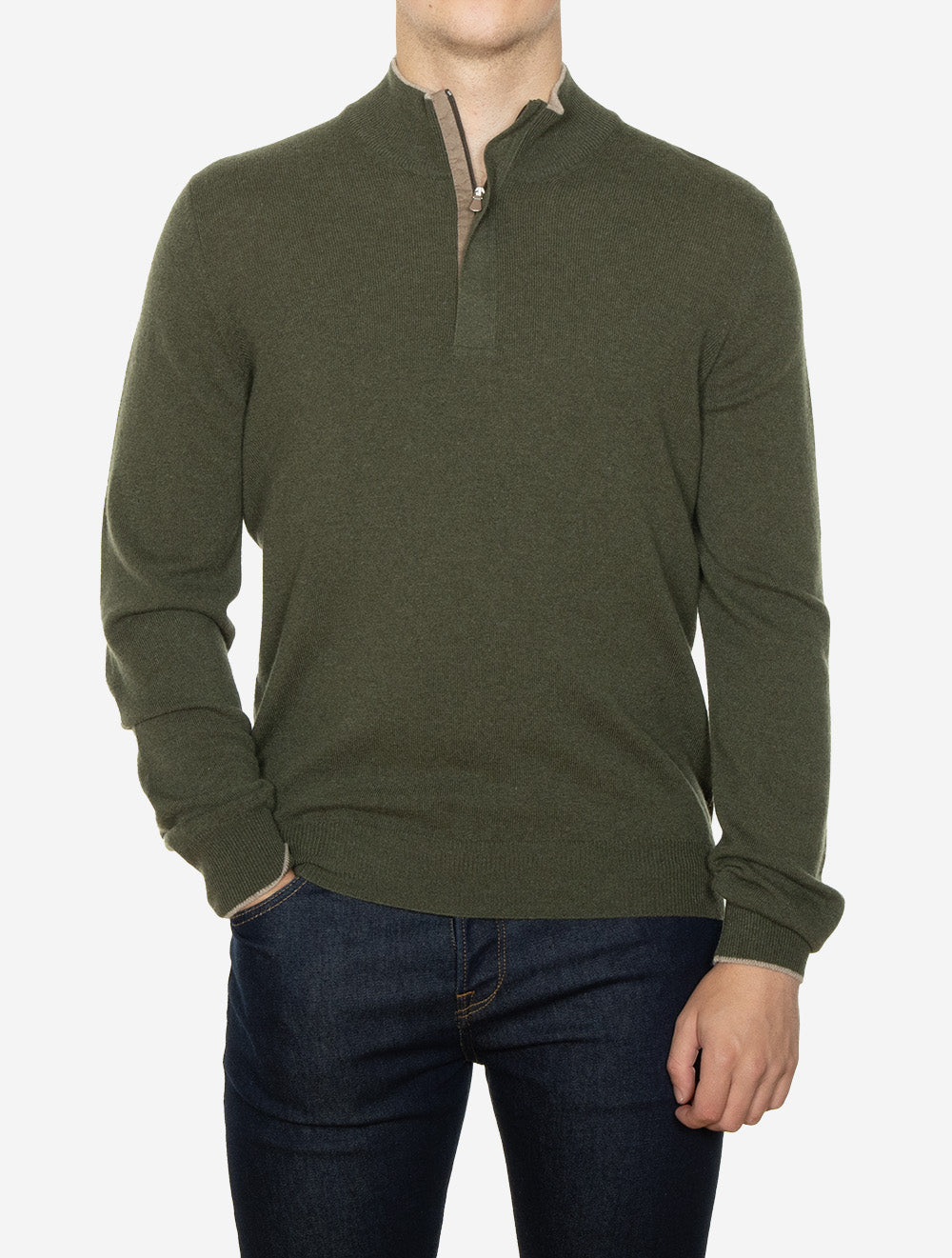 Wool And Cashmere Half Zip Green