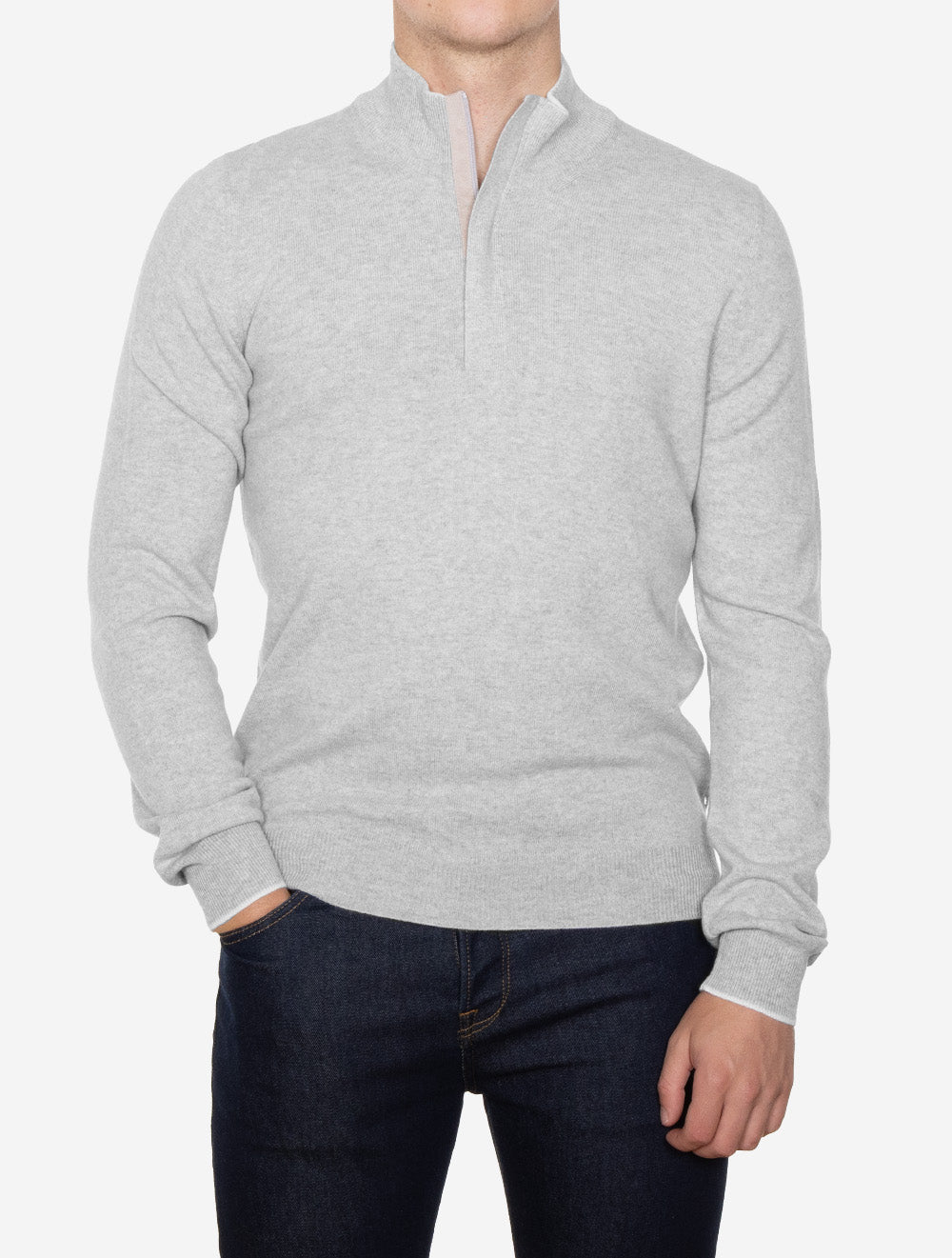 Wool And Cashmere Half Zip Grey