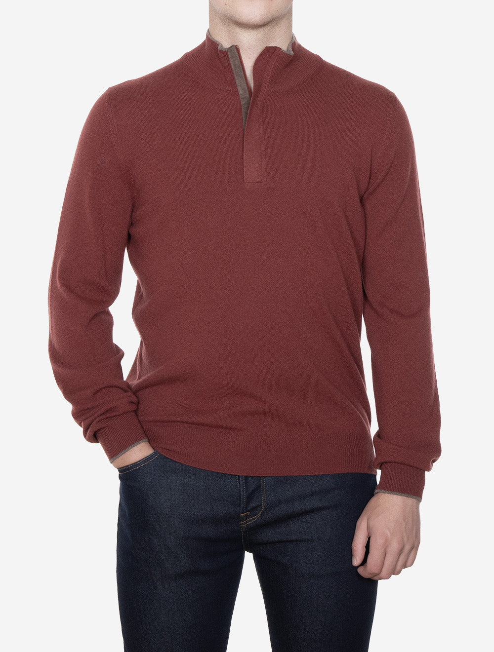 Wool And Cashmere Half Zip Red