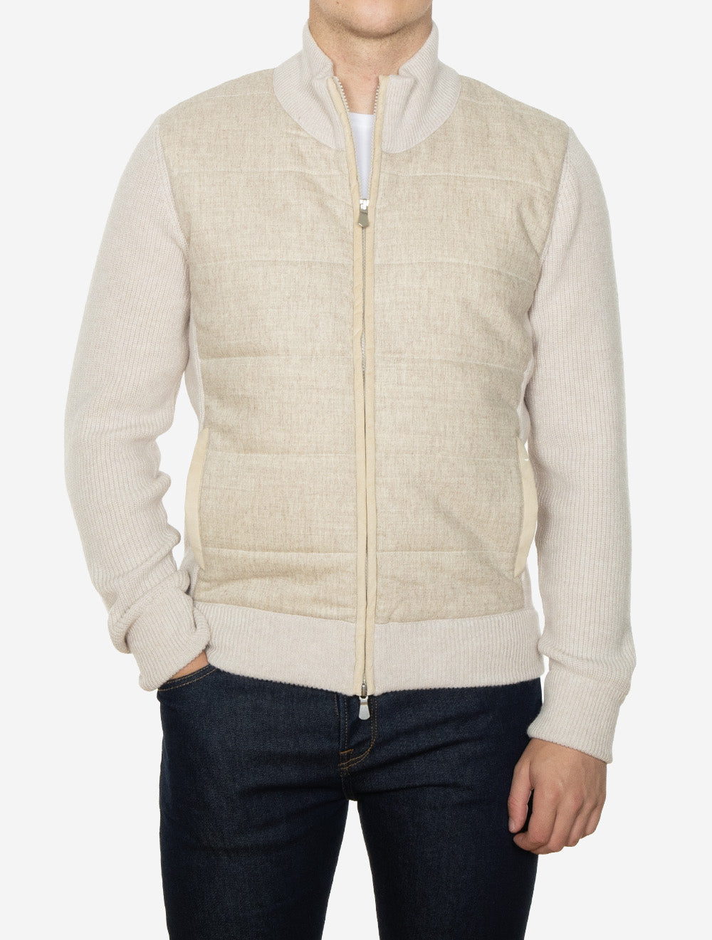Full Zip Padded Knit Jacket Cream