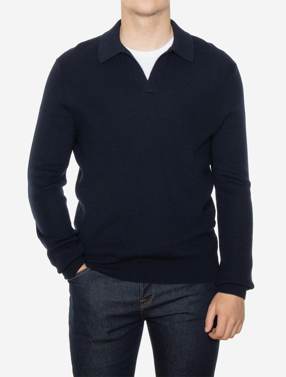 Knit Long Sleeve Tennis Polo Navy