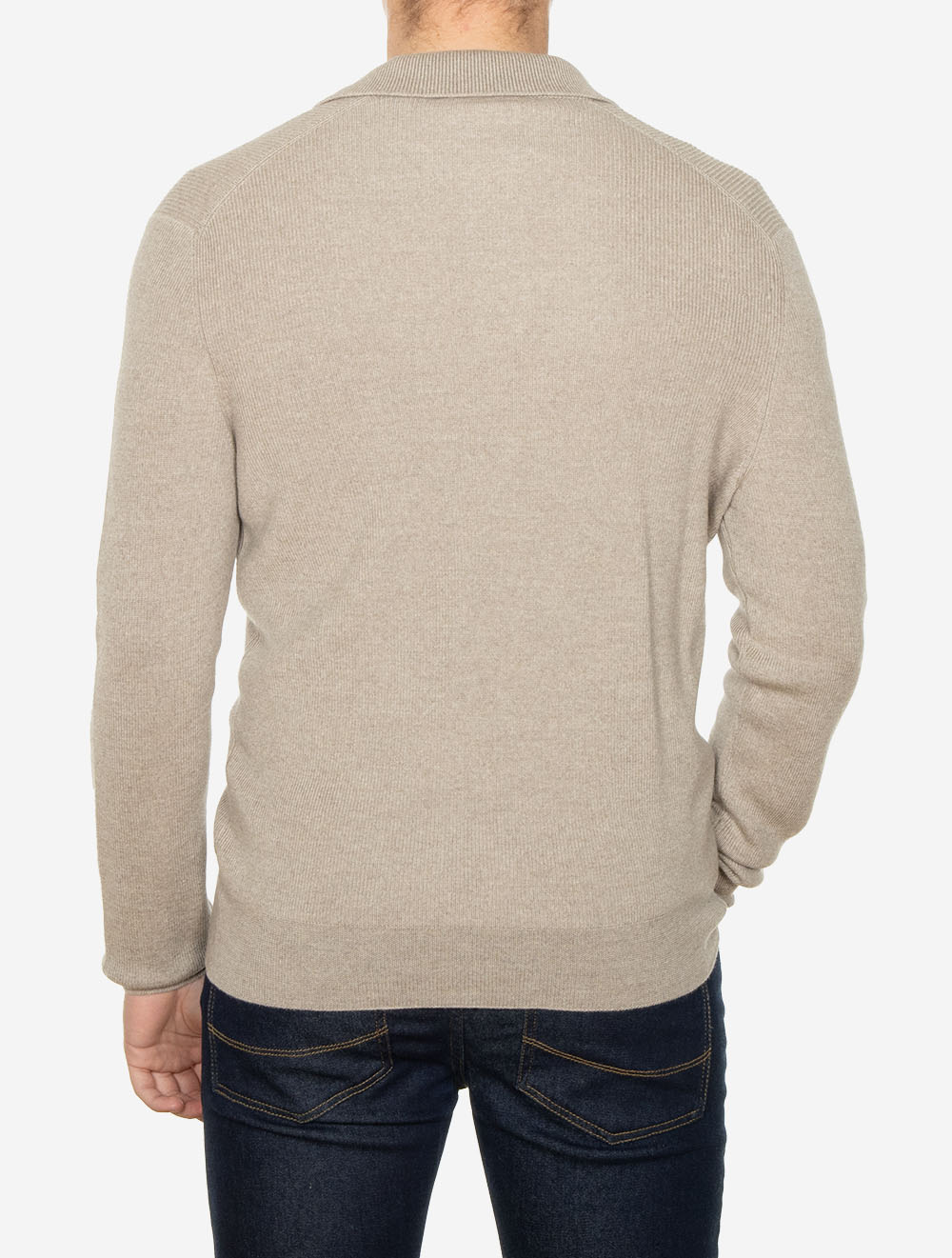 Knit Long Sleeve Tennis Polo Beige