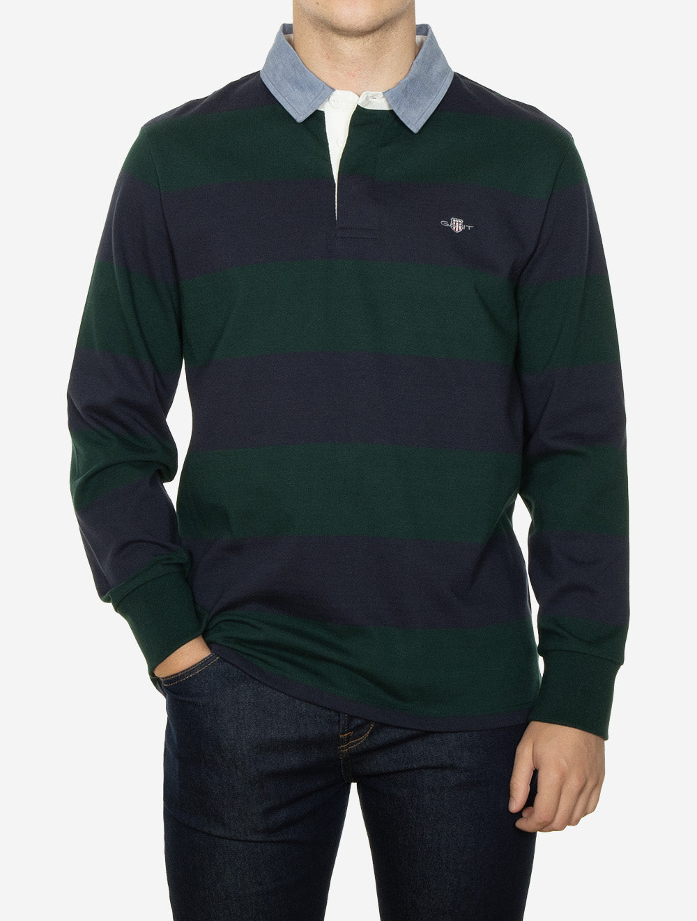 Chambray Collar Striped Heavy Rugger Tartan Green
