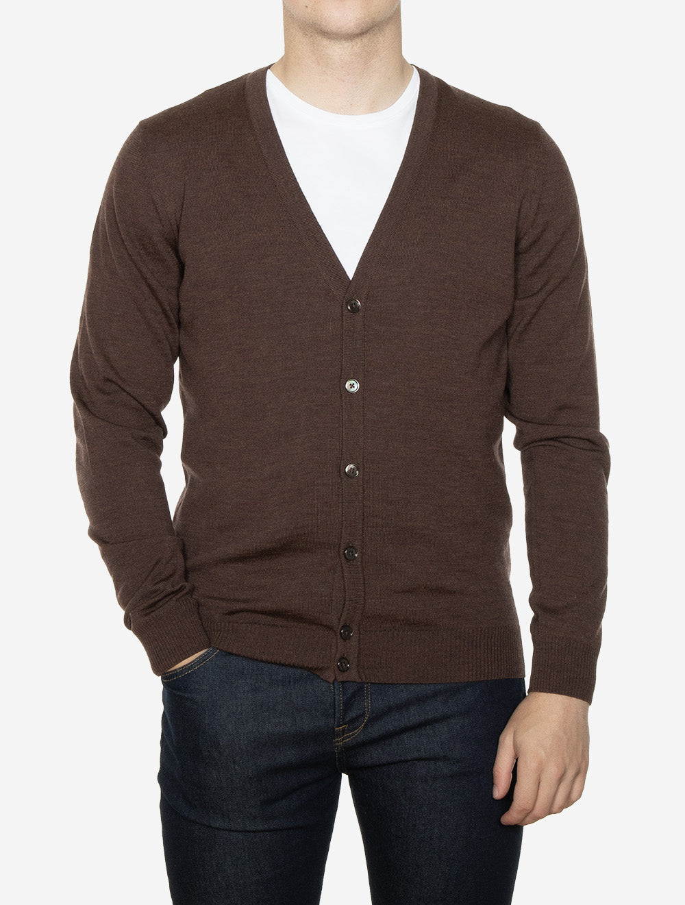 Knitted Cardigan Merino Dark Brown Melange