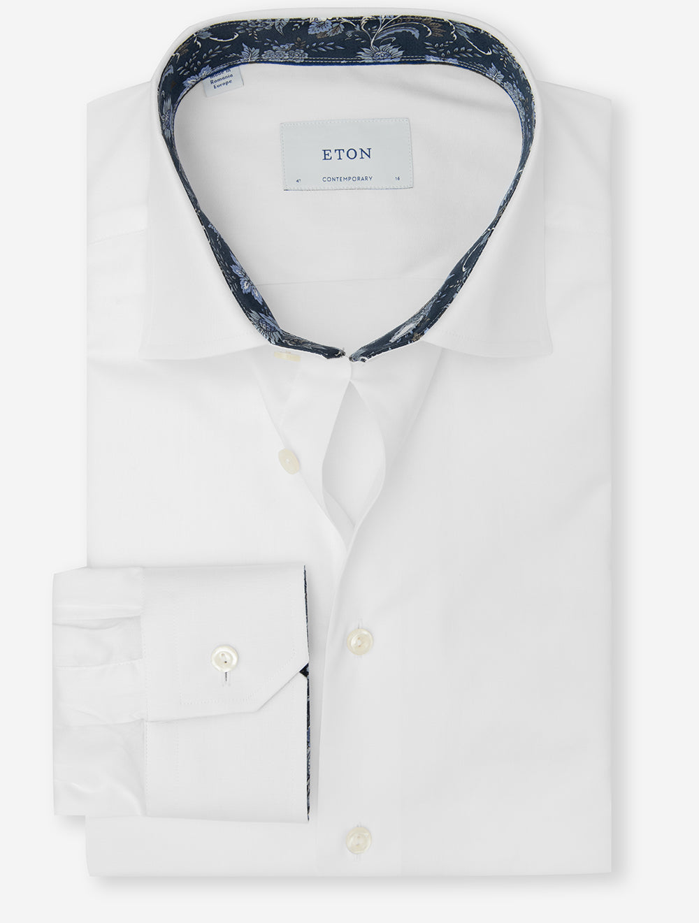 Contemporary Plain Shirt with Floral Inlay White