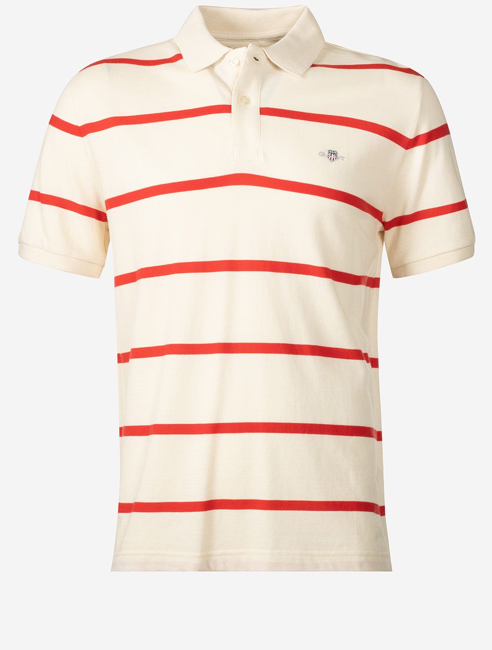 Striped Short Sleeve Polo Shirt Creamed White