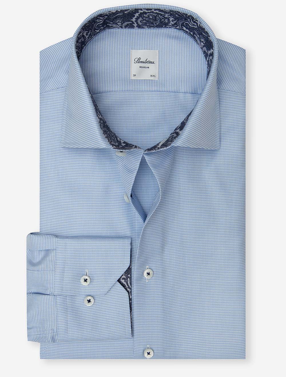 Regular Houndstooth Shirt with Paisley Inlay Blue