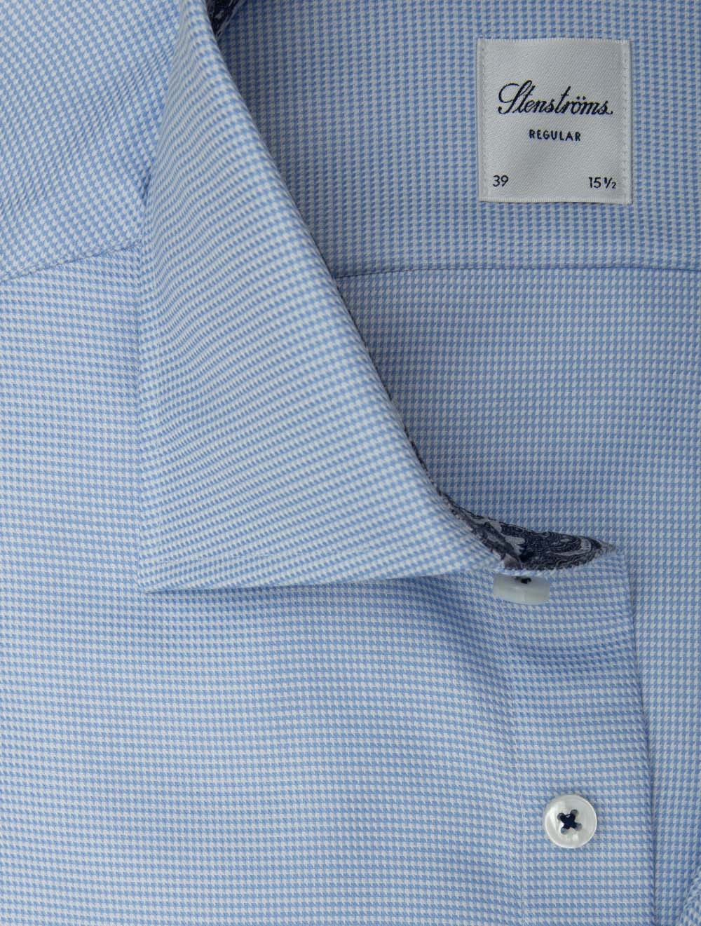 Regular Houndstooth Shirt with Paisley Inlay Blue