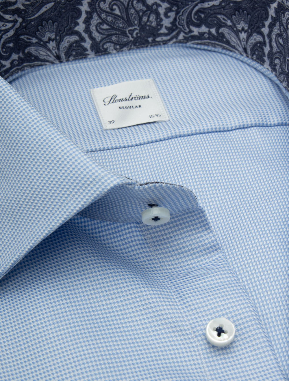 Regular Houndstooth Shirt with Paisley Inlay Blue