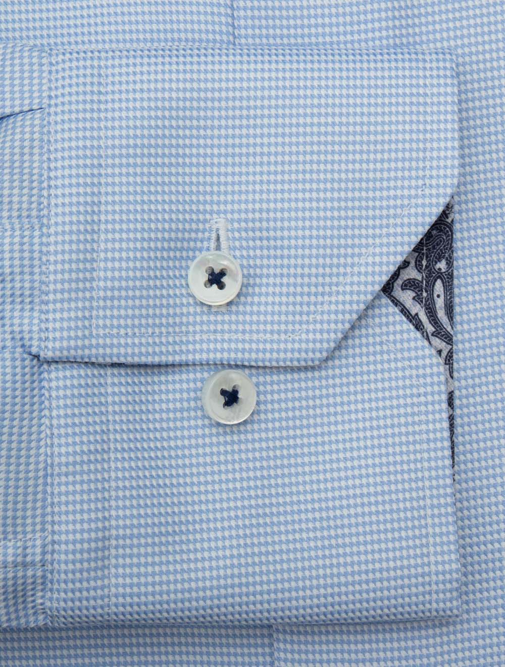 Regular Houndstooth Shirt with Paisley Inlay Blue