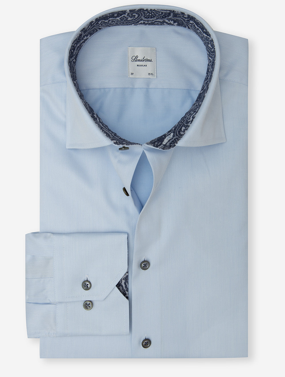Chemise unie classique bleue à incrustations cachemire