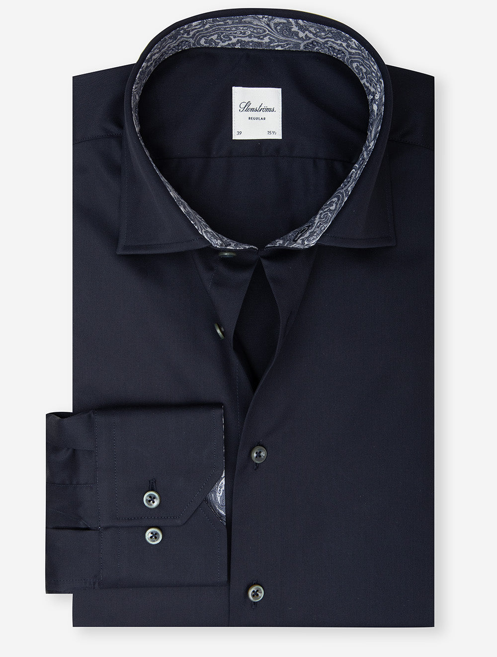 Chemise unie classique avec incrustations cachemire bleu marine