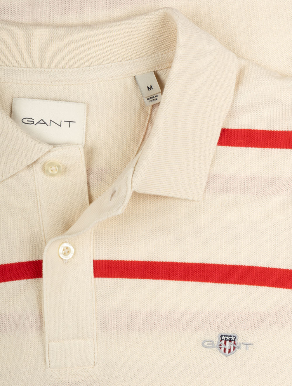 Striped Short Sleeve Polo Shirt Creamed White