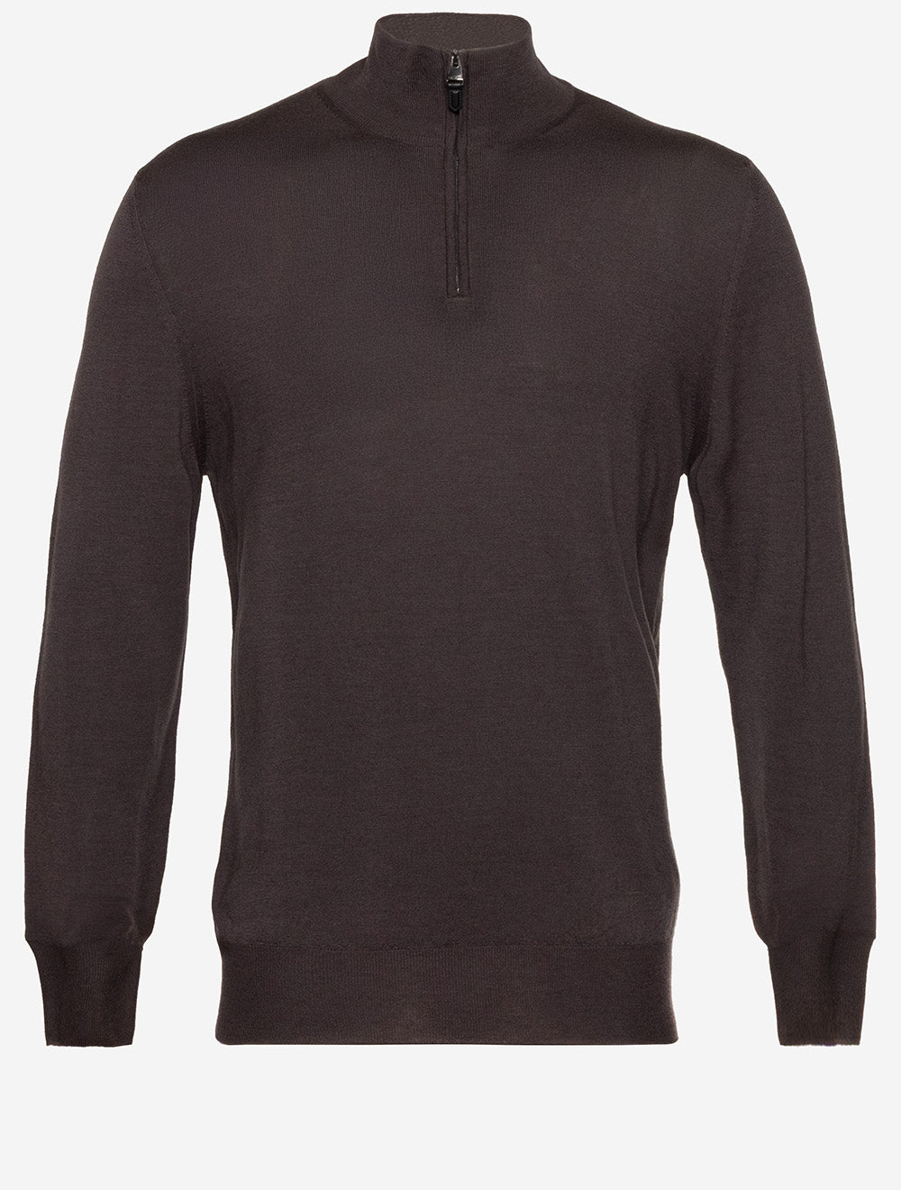 Canali Pure Wool Half Zip Knit Brown