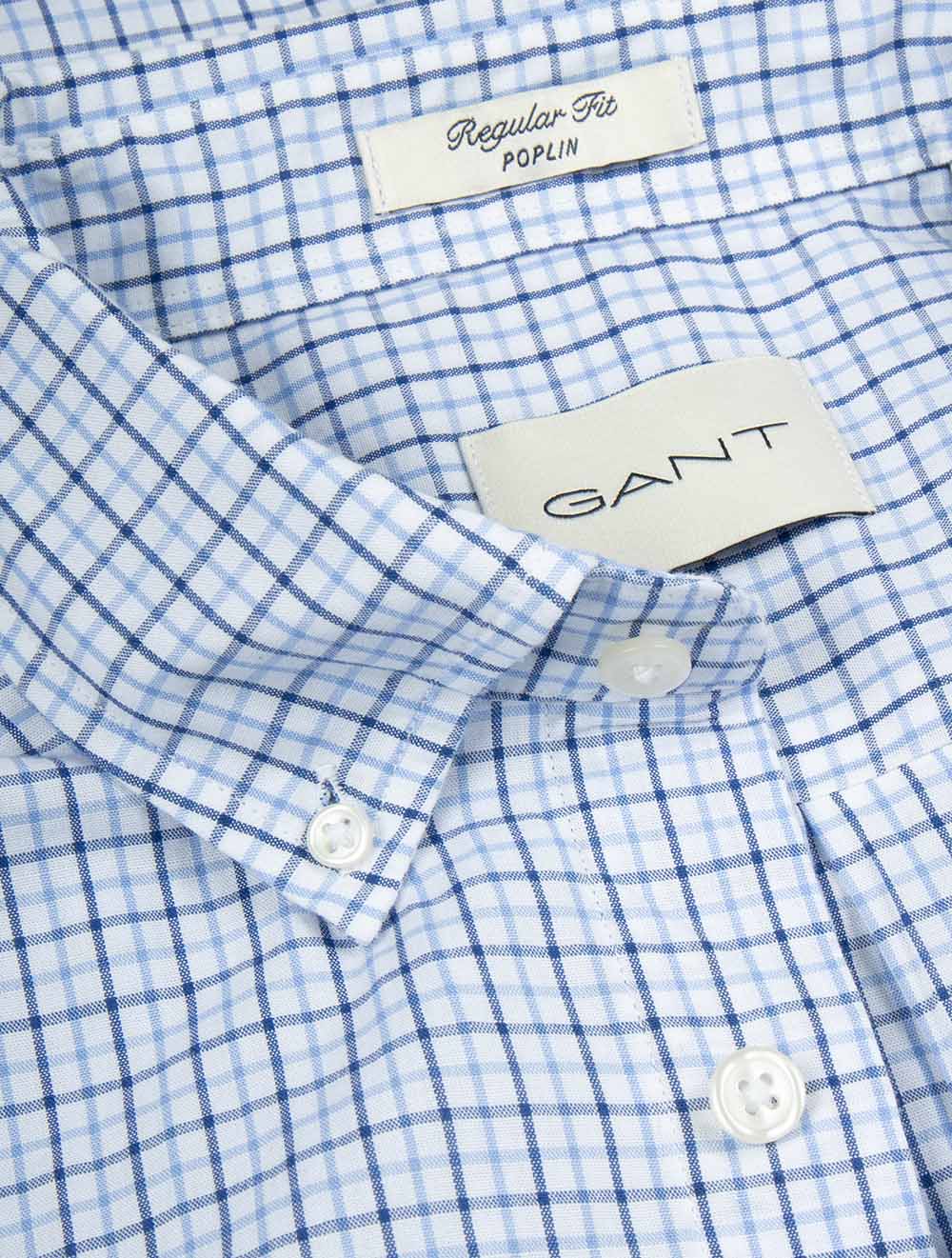 Regular Fit Micro Checked Classic Poplin Shirt Clear Sky