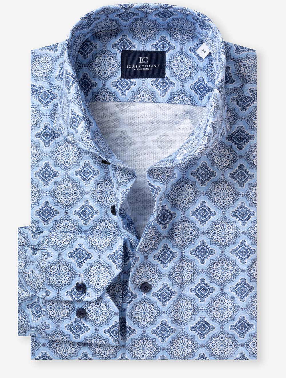 Medallion Pattern Casual Shirt Blue