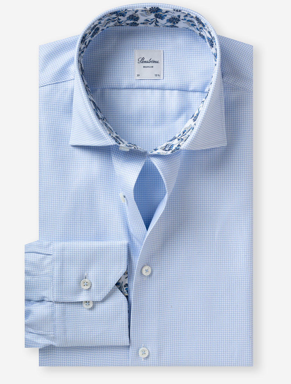 Regular Puppytooth Shirt with Inlay Blue