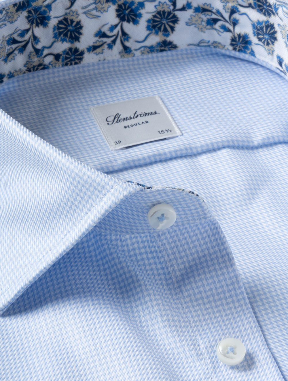 Regular Puppytooth Shirt with Inlay Blue