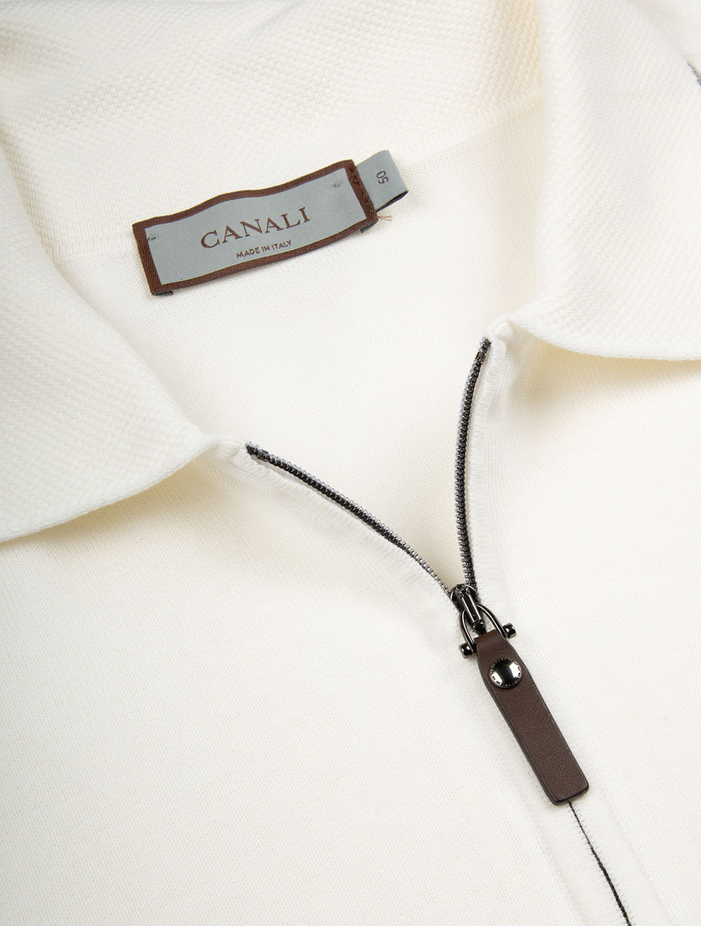 Canali Cotton Zip-up Polo Shirt Pure White Men's Polo Shirts at