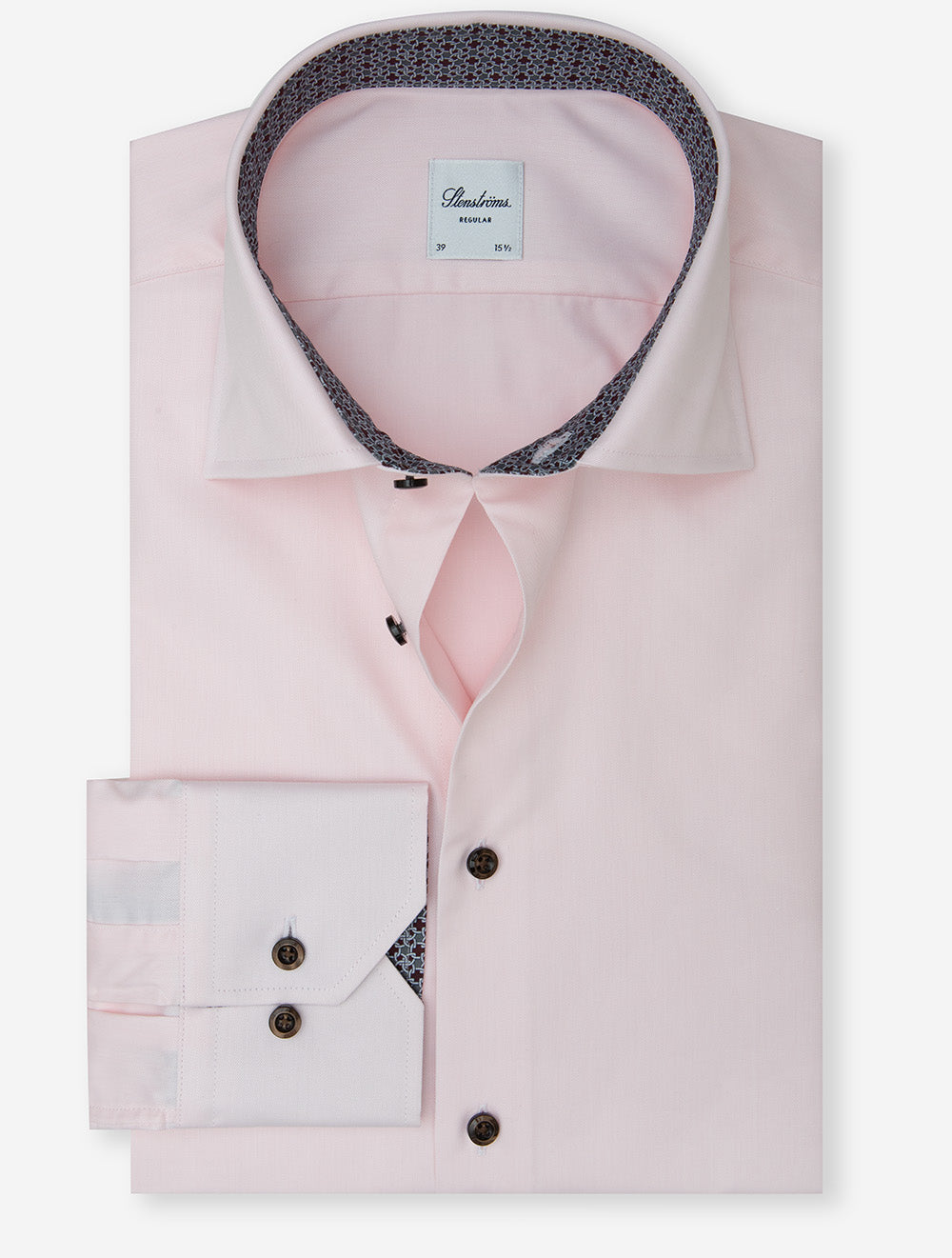 Regular Plain Pink Shirt with Patterned Inlay Pink