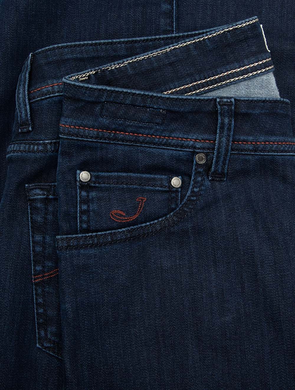 Nick Slim Fit Denim Striped Badge Jeans Navy