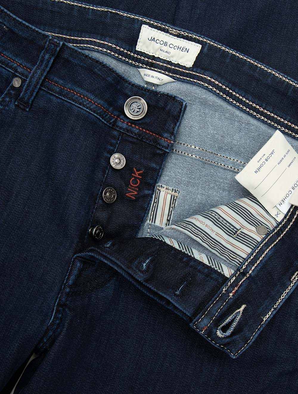 Nick Slim Fit Denim Striped Badge Jeans Navy