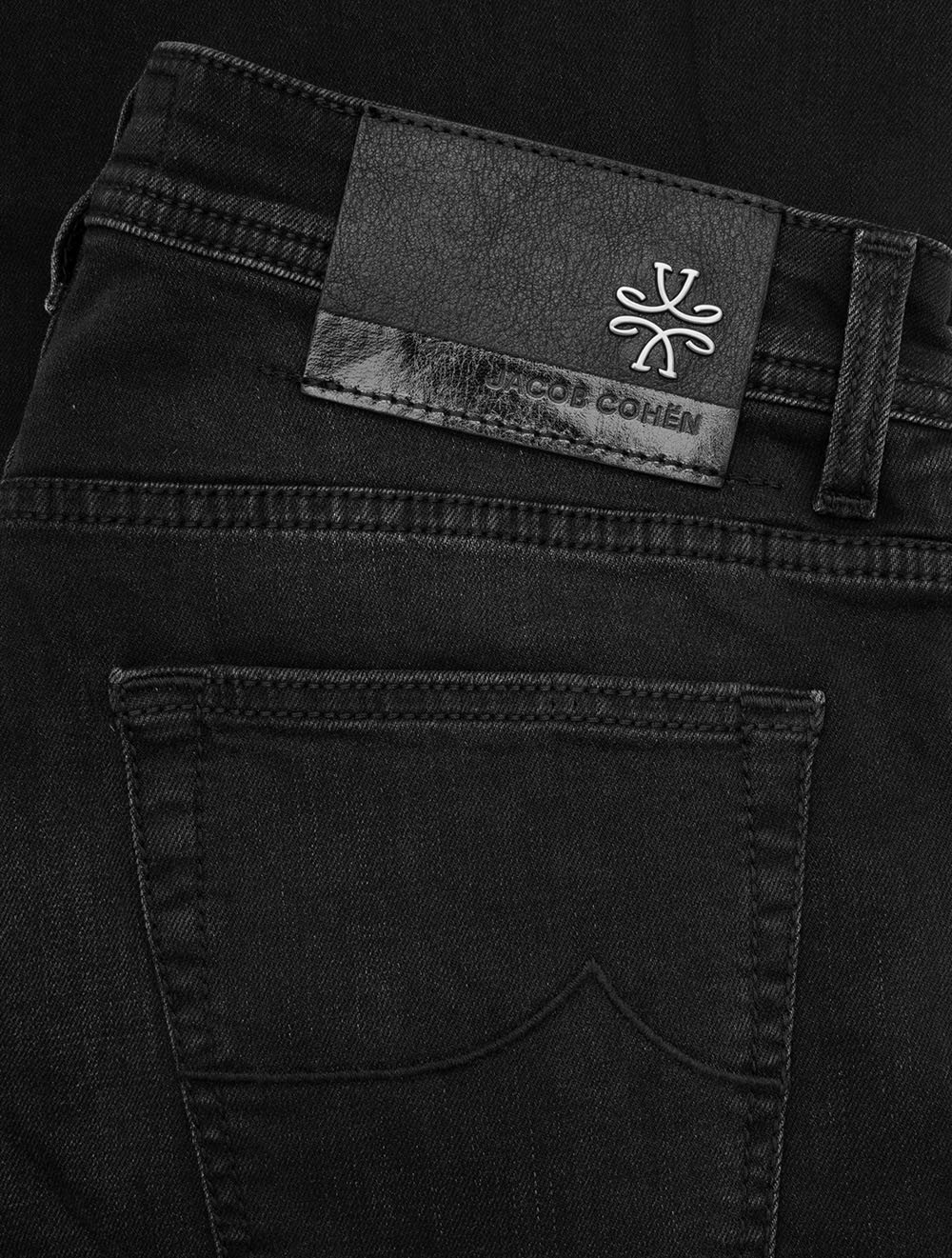 Nick Slim Fit Denim Black Leather Badge Jeans Black