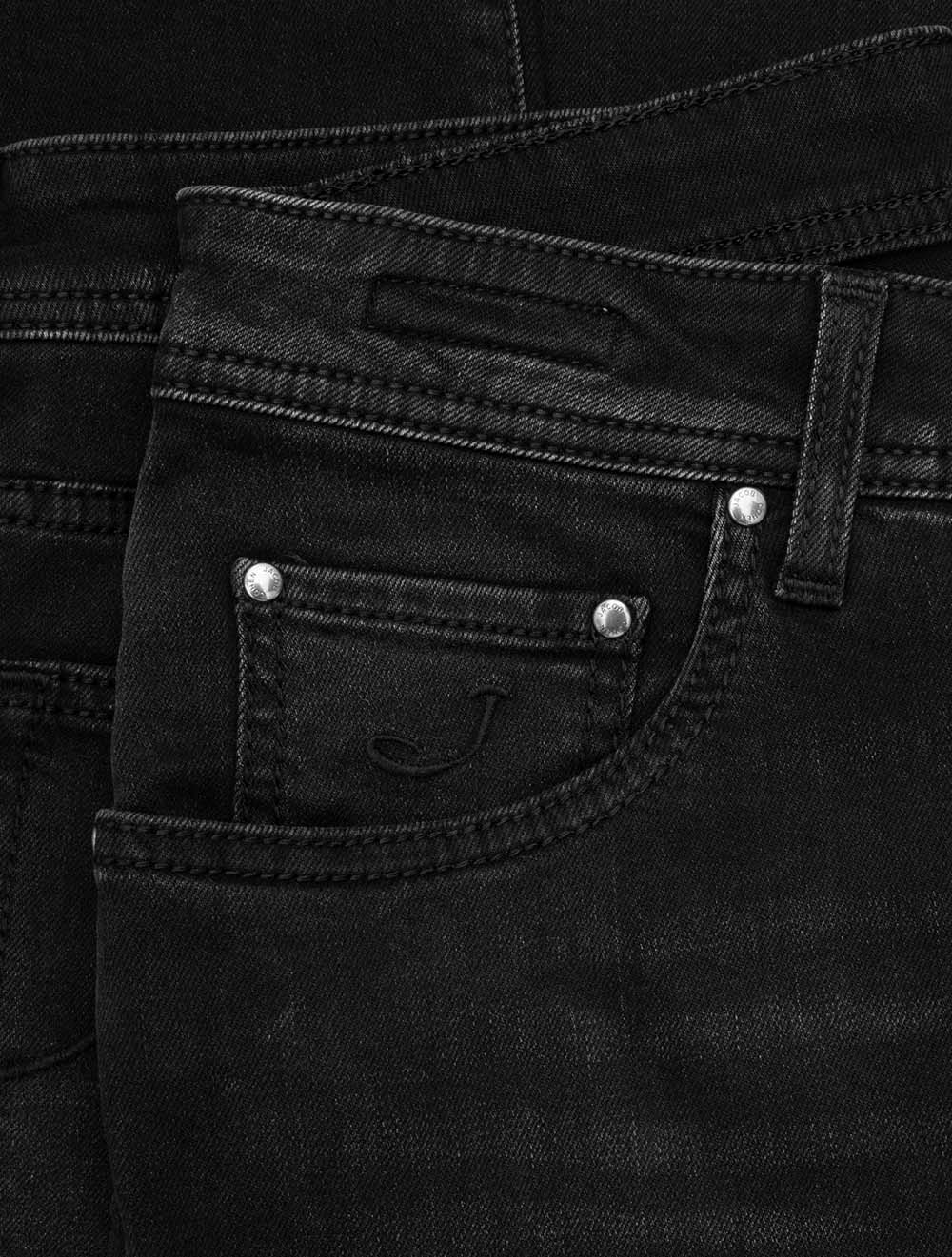 Nick Slim Fit Denim Black Leather Badge Jeans Black